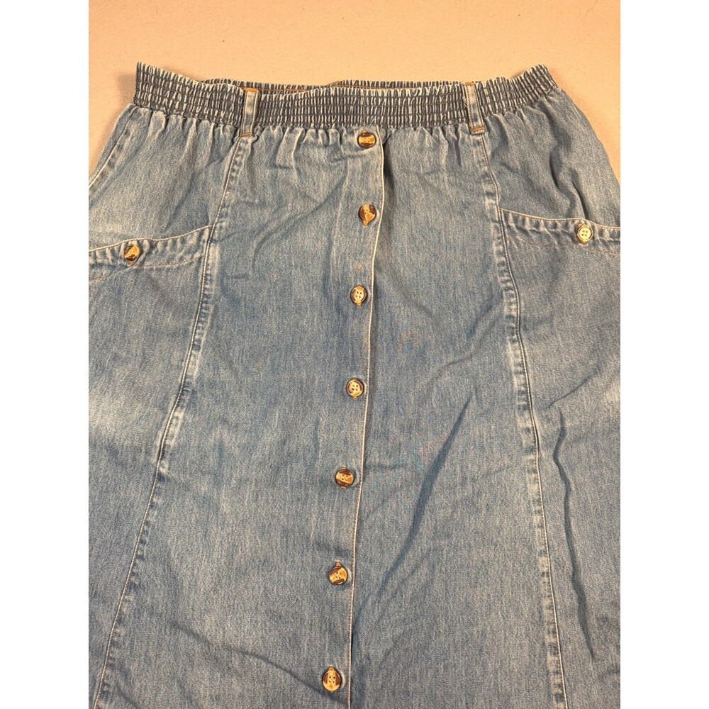 Vintage Hunters Run Elastic Waist Button-Front Denim Skirt Size 10 Medium Wash